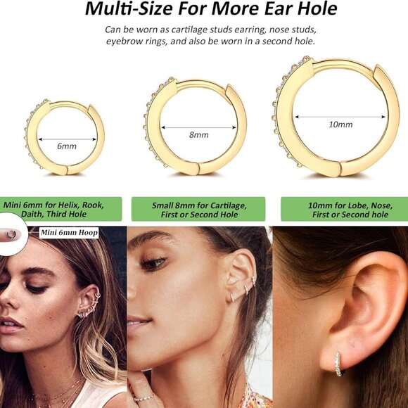 Sterling Silver Huggie Hoop Earrings Set 3 Pairs Hypoallergenic for Men Women - Picture 3 of 7